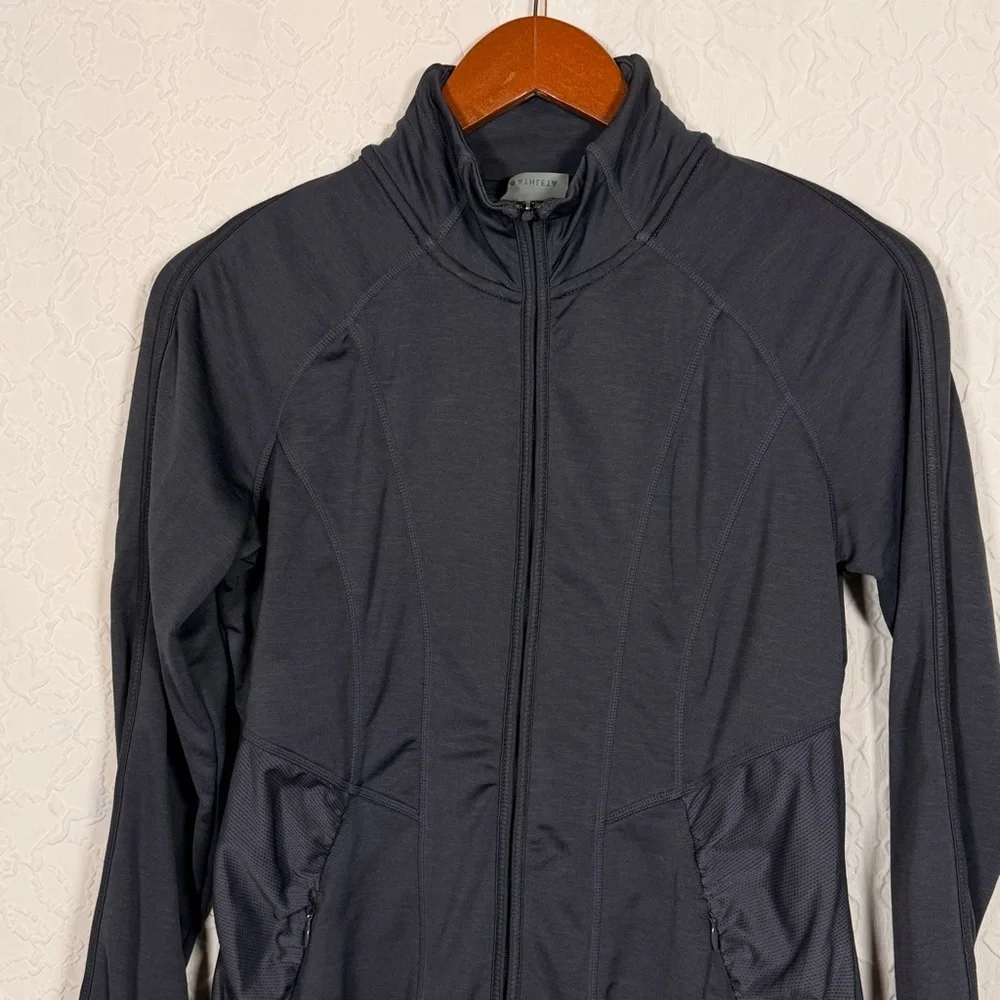 Athleta Ruched Pocket Dark Gray Athletic Workout Zip Front Jacket Sz S